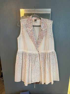 White Sleeveless Dress with Multicolor Dot Details